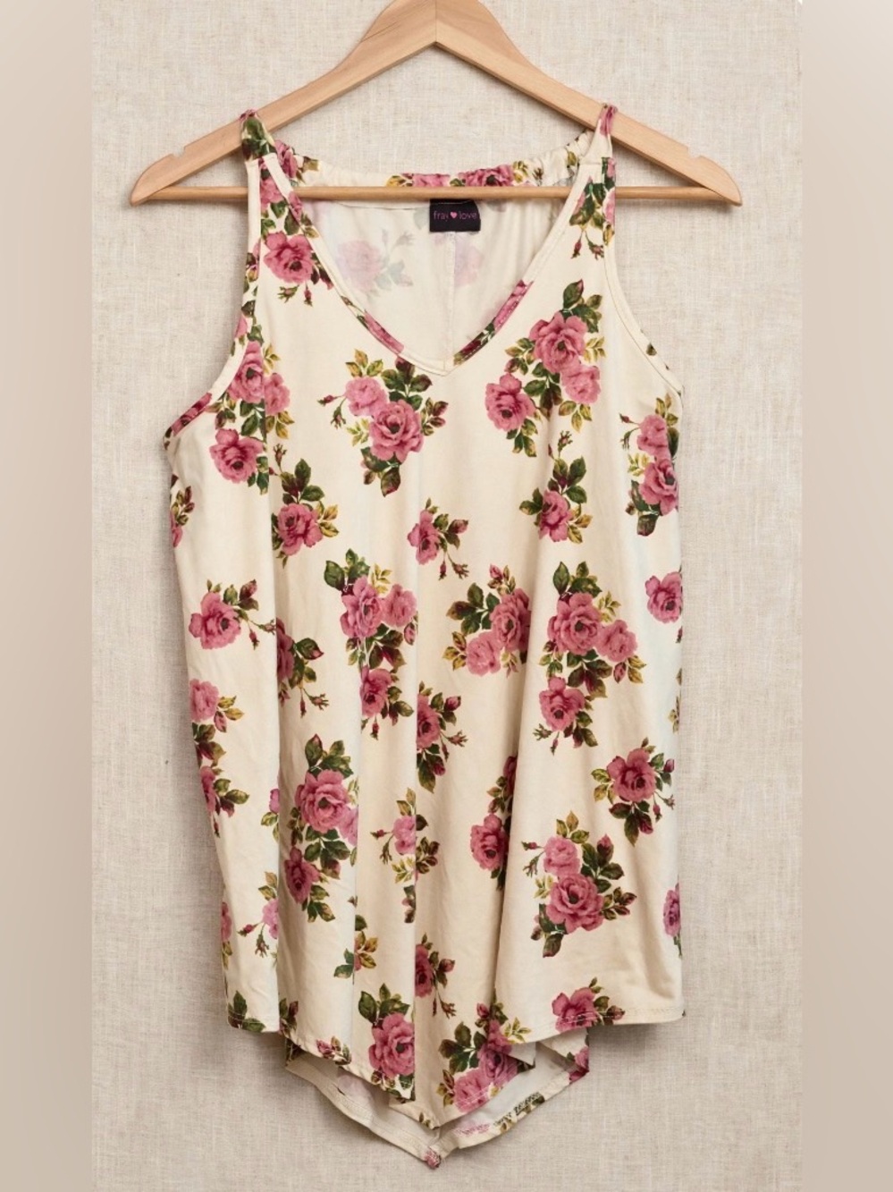 First Love Cream Floral Tank Top with Pink Roses